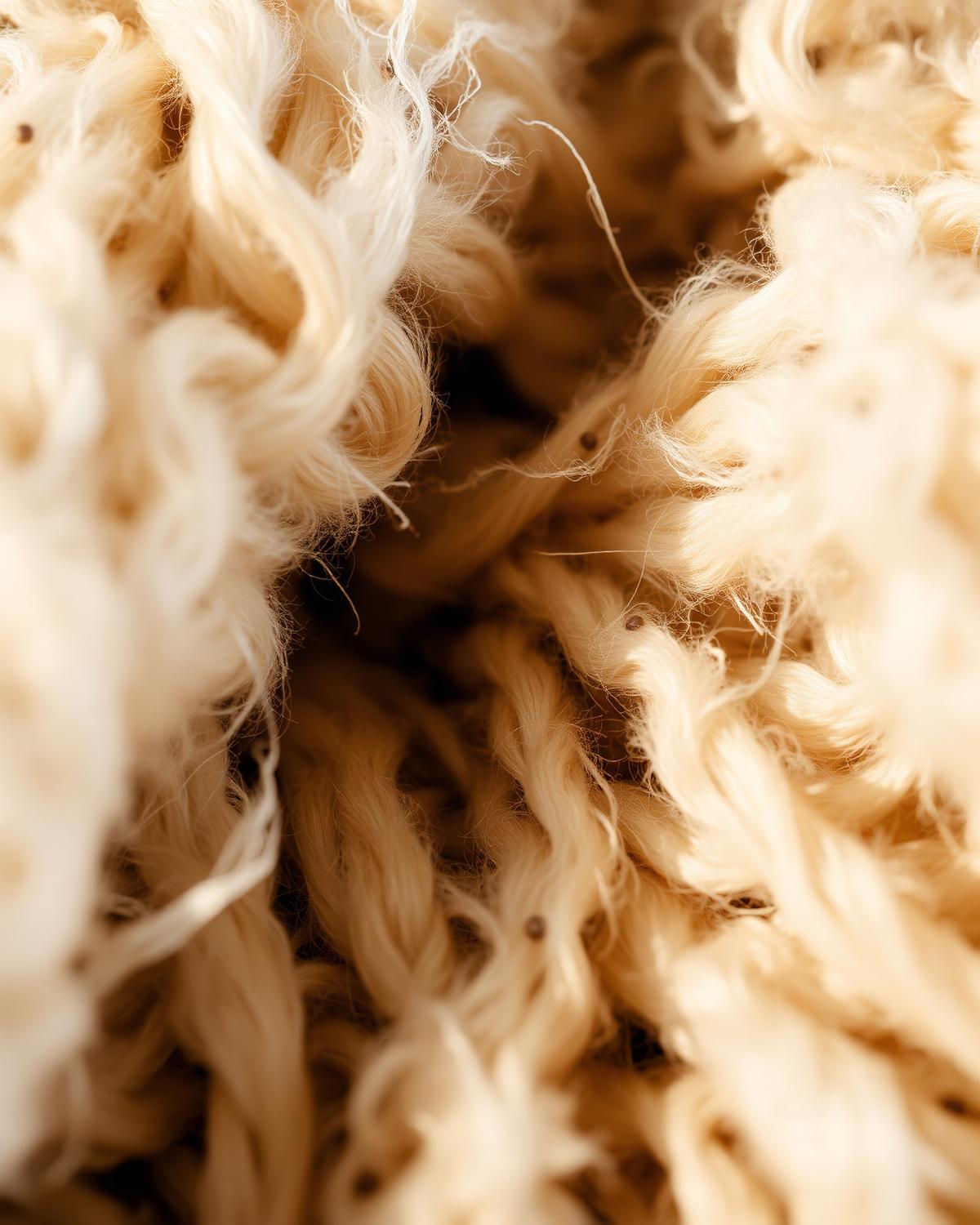 Close-up of natural wool fibres